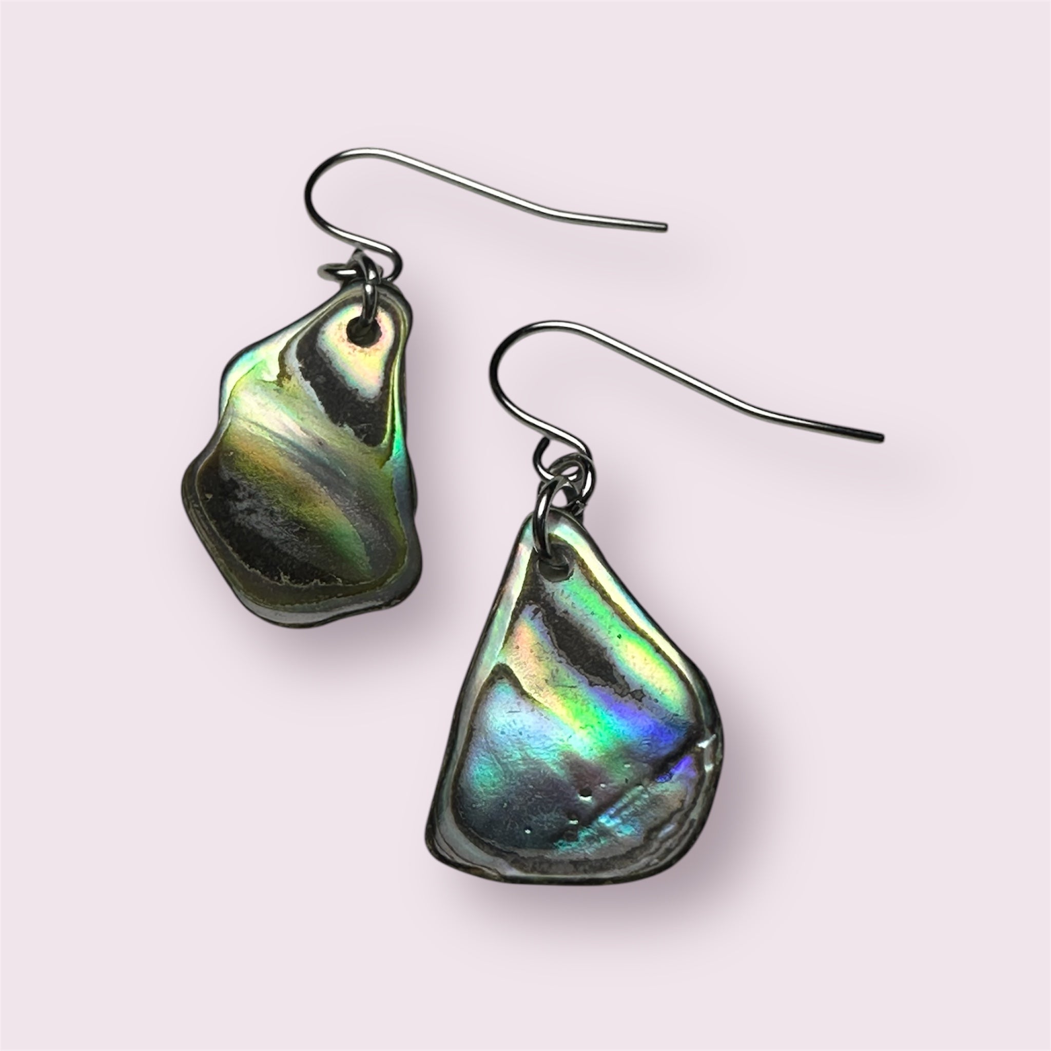 Stainless steel earrings with genuine NZ Paua shell
