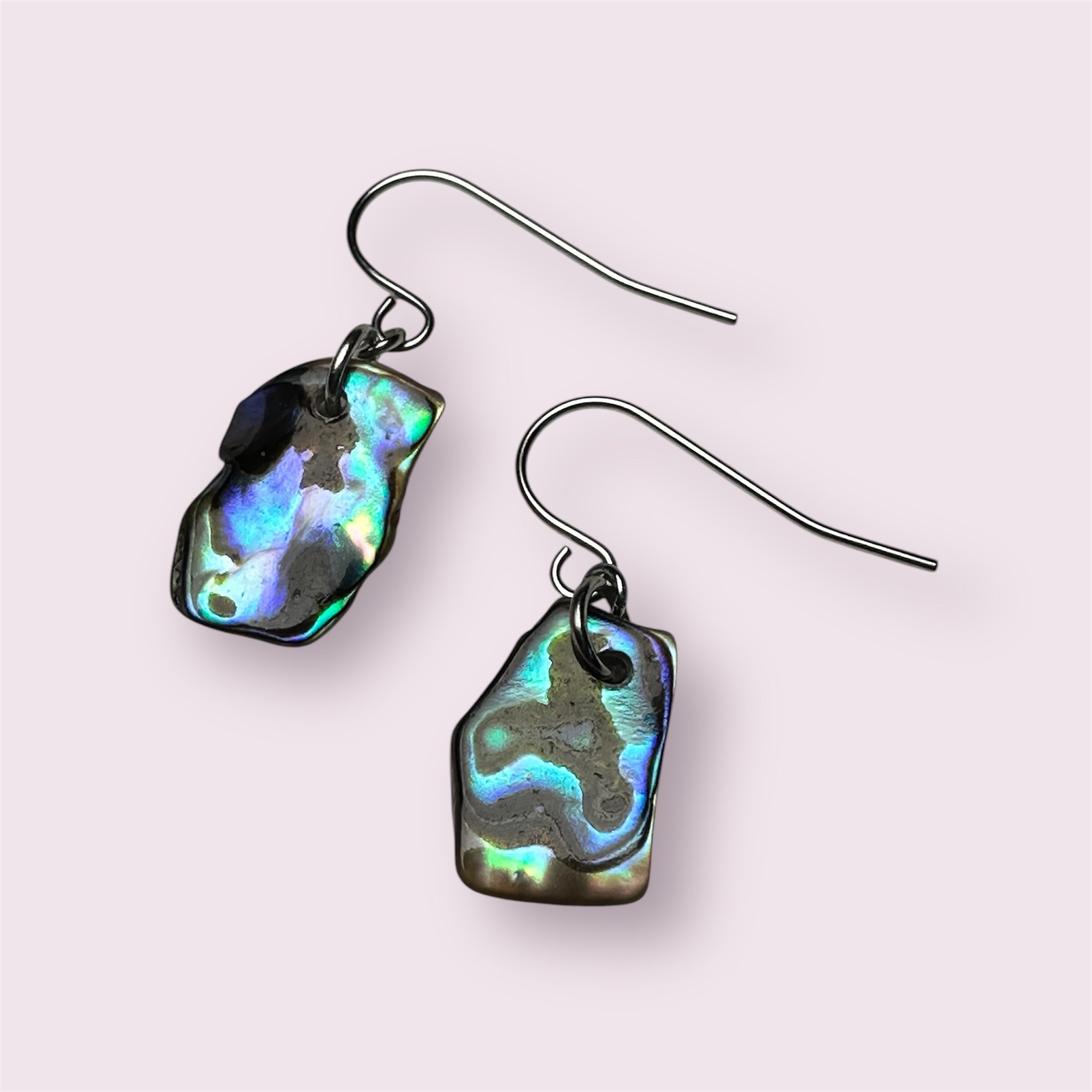 Handcrafted NZ Paua shell earrings in polished stainless steel