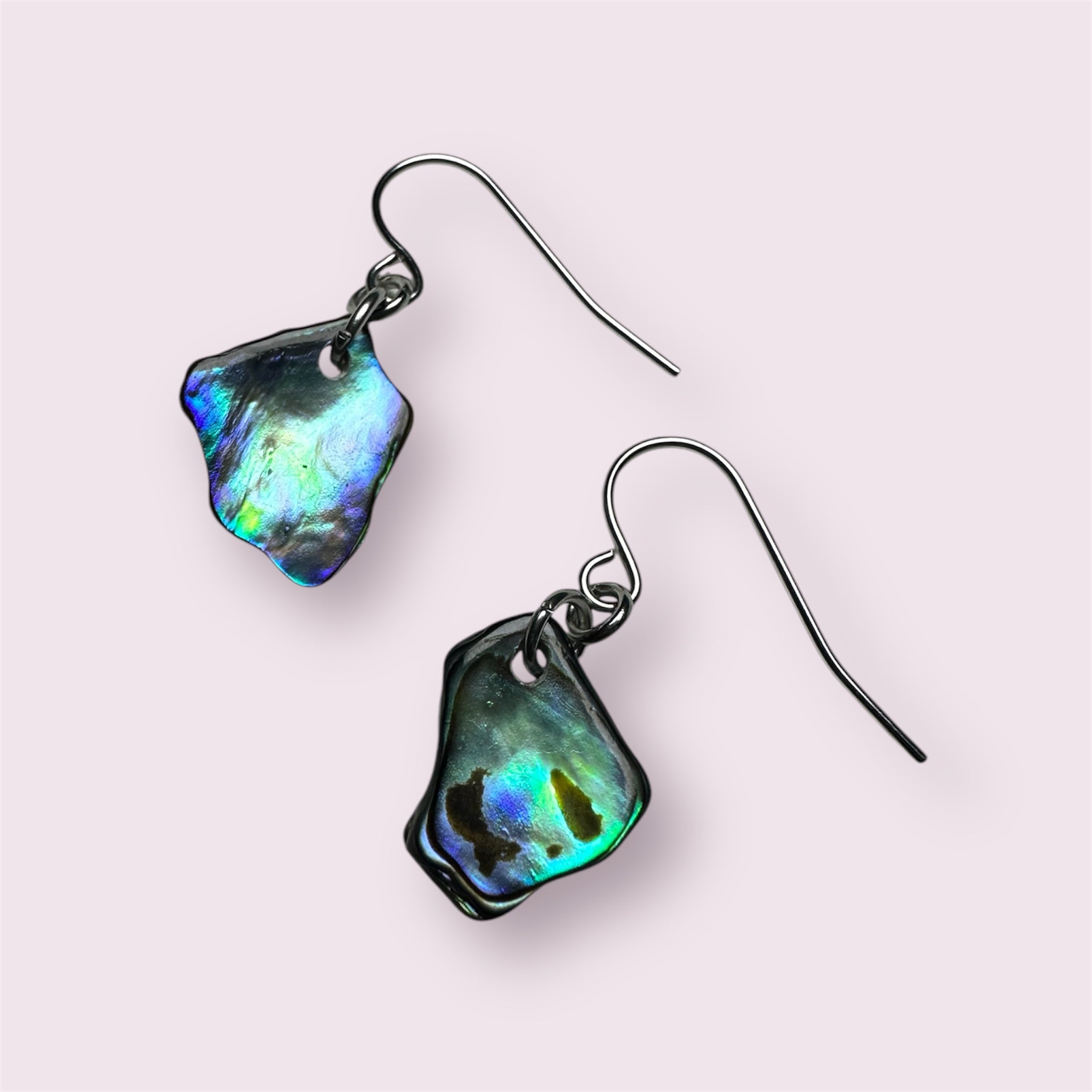 Natural New Zealand Paua shell earrings in sleek stainless steel