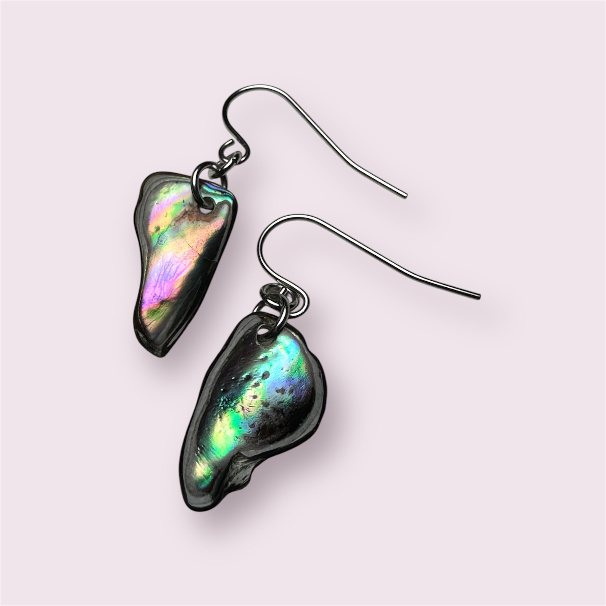 Ocean-inspired Paua shell earrings with durable stainless steel wires
