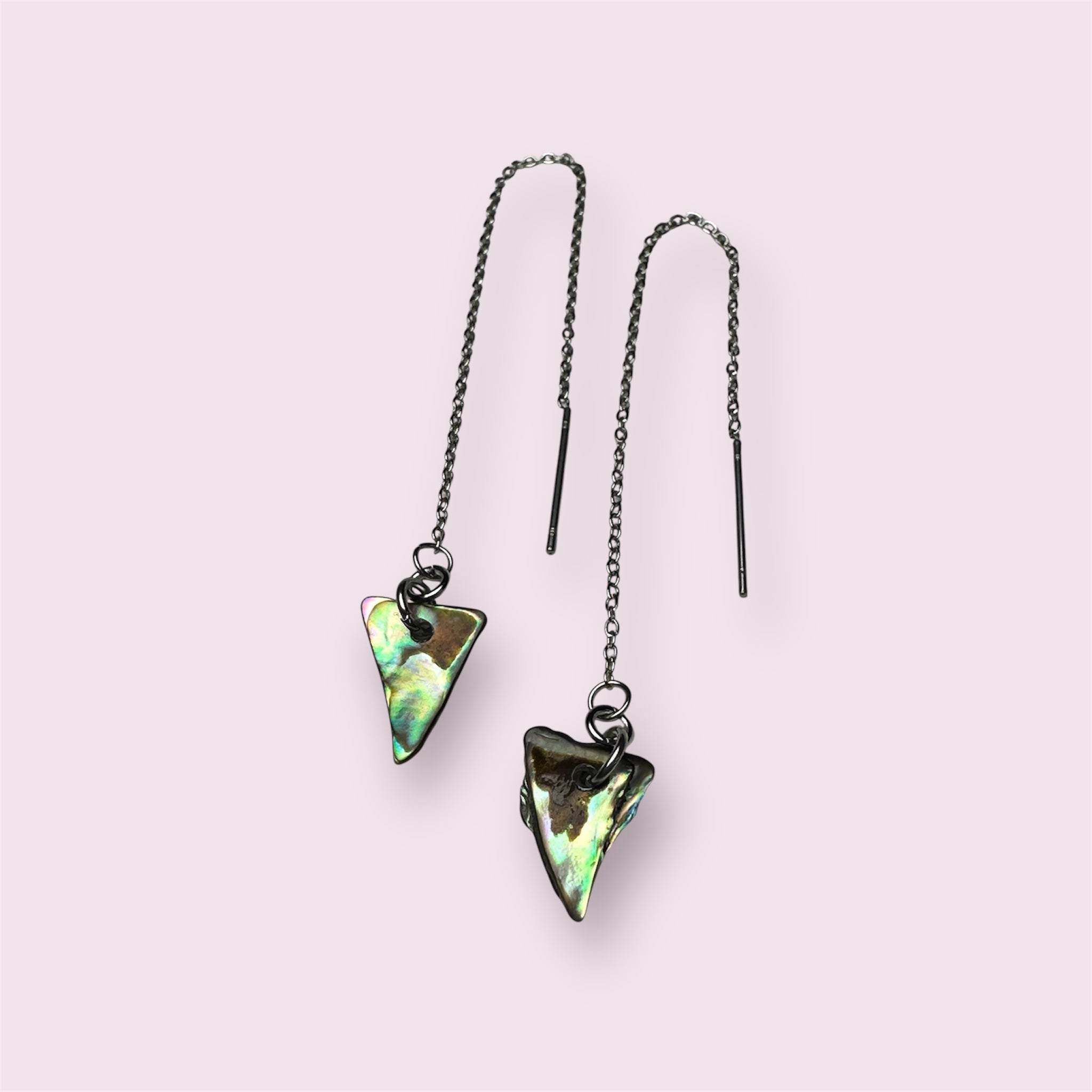 Thread-through design earrings with authentic Paua shell accents